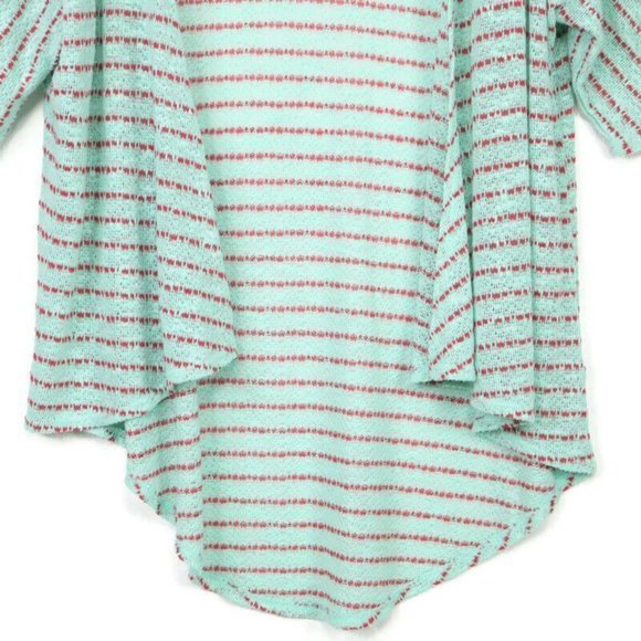 LuLaRoe Lindsay Kimono Cardigan Sweater Shirt Mint‎ Green Red Striped M Medium - Picture 6 of 10